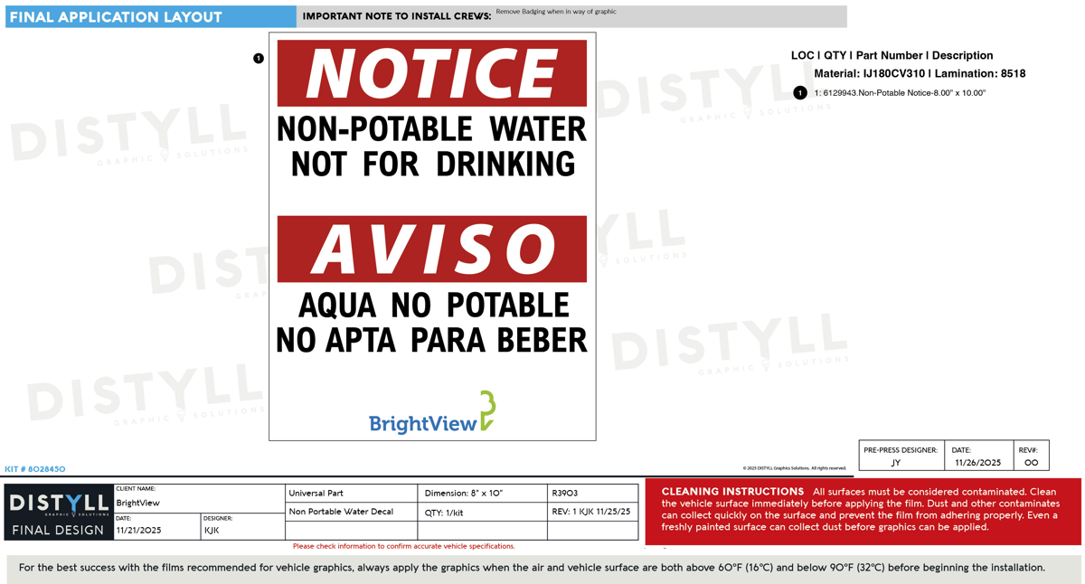 BrightView, Universal Part, Non Portable Water Decal – Distyll